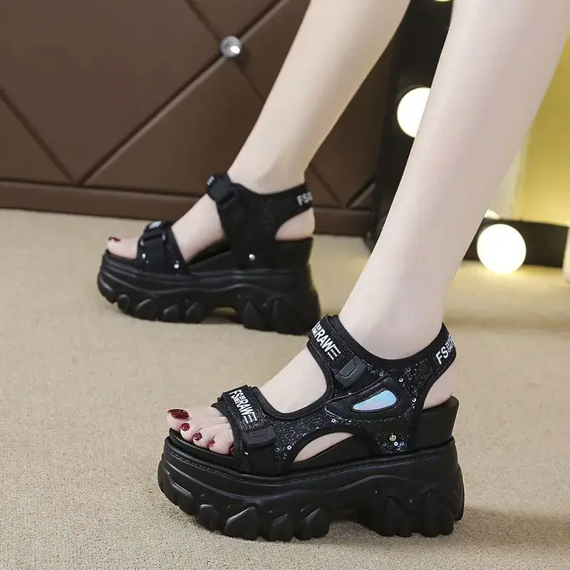 Women\'s Summer Sandals Wedges with High-heeled Sandals White Thick-bottom Fish Mouth Shoes New Internal Increase Shoe Cool Boots