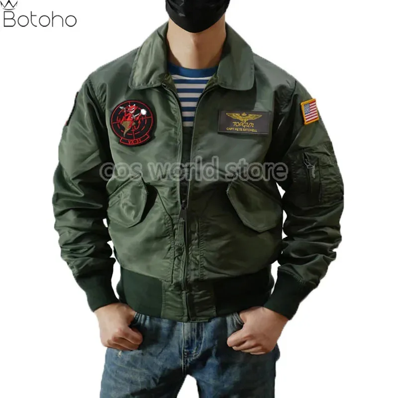 

Top Gun Maverick Cosplay Costume Pilot Nylon Waterproof Short Jacket Airforce Uniform Military Style Aviation Jumpsuit Overalls