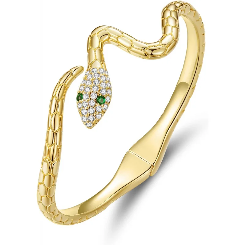 

Hypoallergenic Silver Gold Snake Serpent Cuff Bracelet, Women Adjustable Open Bangle Trendy Wrap Bypass Jewelry