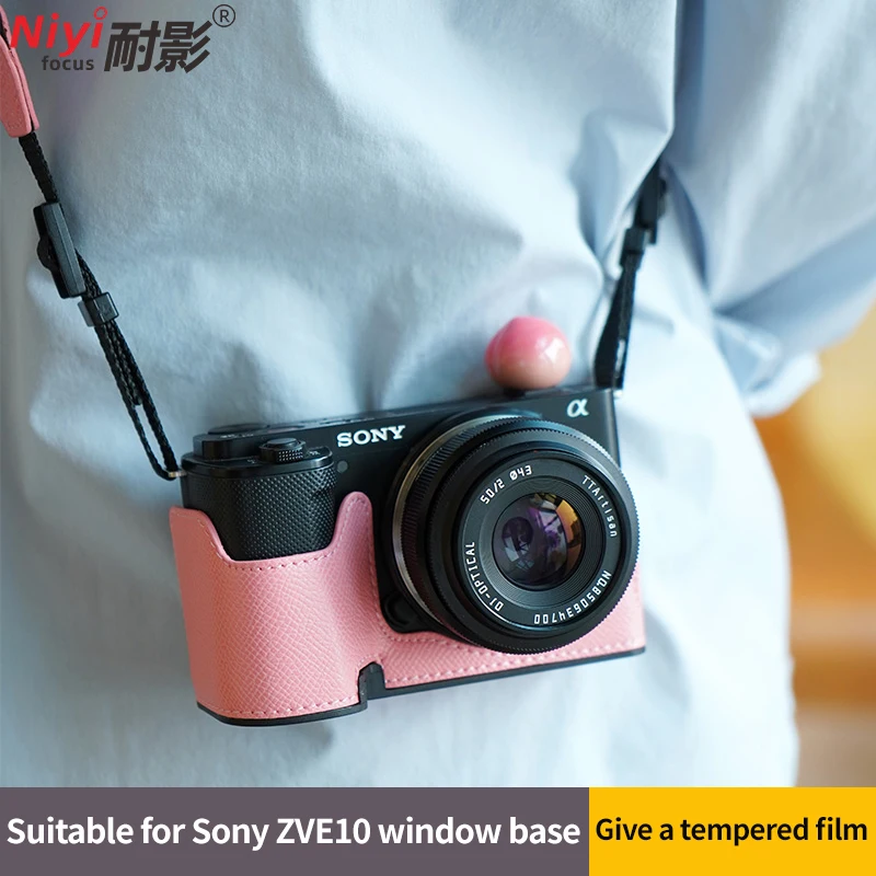 Сумка для камеры, кожаный получехол для камеры Sony ZVE10 A6400, защита корпуса камеры, отверстие для аккумулятора с закаленной пленкой, устойчивый к царапинам