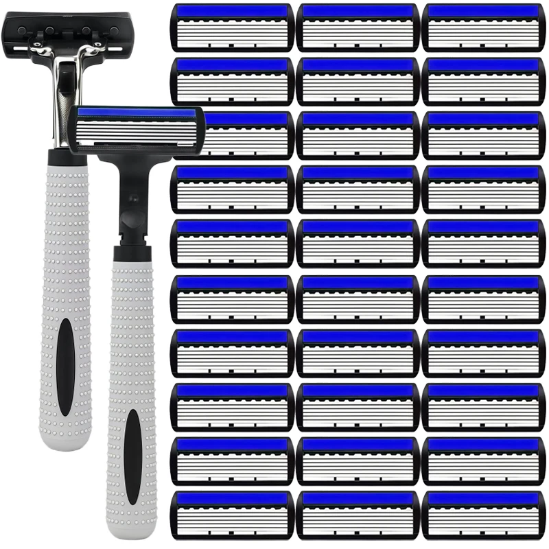 6-Layer Razor Head Manual Shaver , Stainless Steel Classic Double Edge Blade Razor Safety Shaving Beard Moustache Manual Shaver