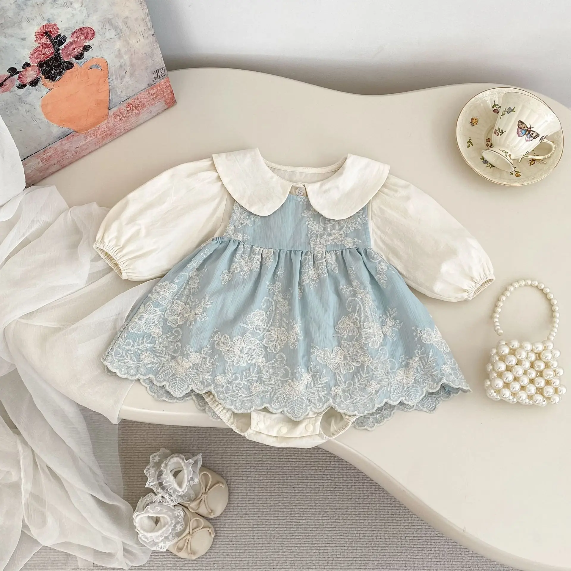Autumn Detachable Two-piece Clothes Baby Bodysuits One Piece Newborn Girls Outfit Cotton Princess Bodysuits And Skirt Dress