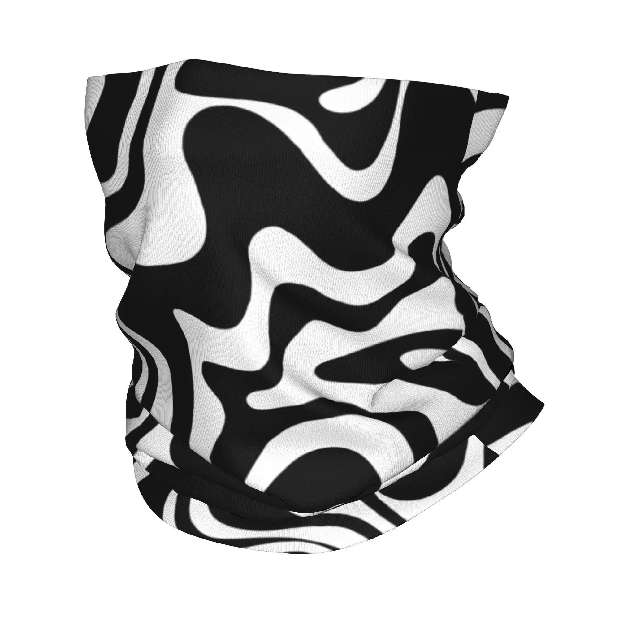 Custom Liquid Swirl Modern Abstract In Black And White Bandana Neck Warmer  Ski Hiking Scarf GaiterScandi Line Art Face Cover