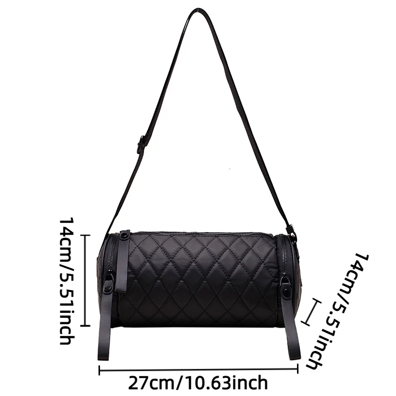 Women's Fashion Minimalist Large-Capacity Diamond-Quilted Cylinder Bag Luxurious-Looking Personalised Shoulder Crossbody Bag