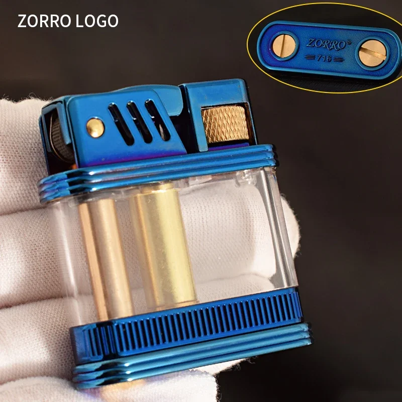 ZORRO Retro Transparent Oil Warehouse Metal Kerosene Lighter Original Oil Gasoline Cigarette Grinding Wheel Windproof  Lighter