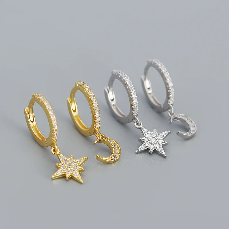 

Uniorsj 925 Sterling Silver Fashion Style Moon and Star Asymmetric Pendant Drop Earrings for Women Statement Jewelry