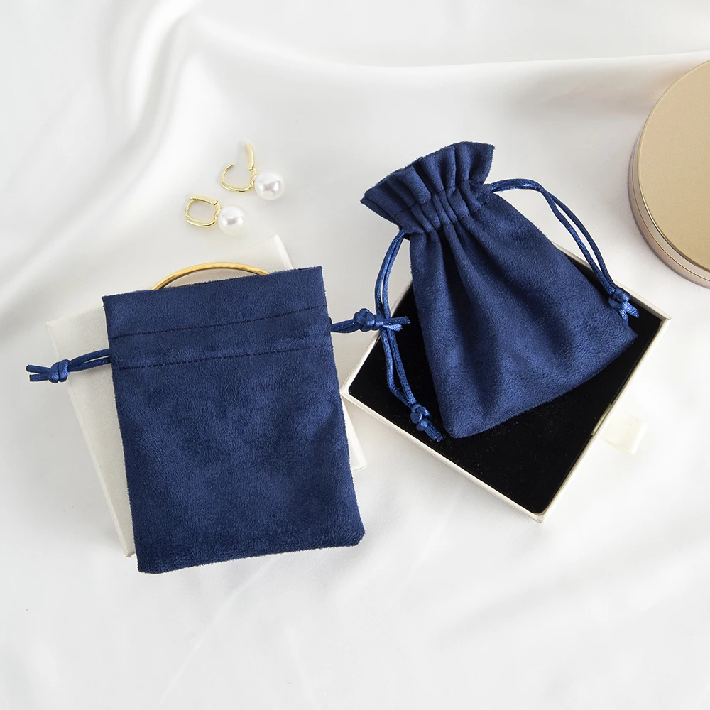 10 teile/los Marineblau Flanell Kordel zug Geschenk Tasche Samt Schmuck Aufbewahrung beutel Hochzeits feier tragbare Geschenk Verpackung Beutel – Detail 9