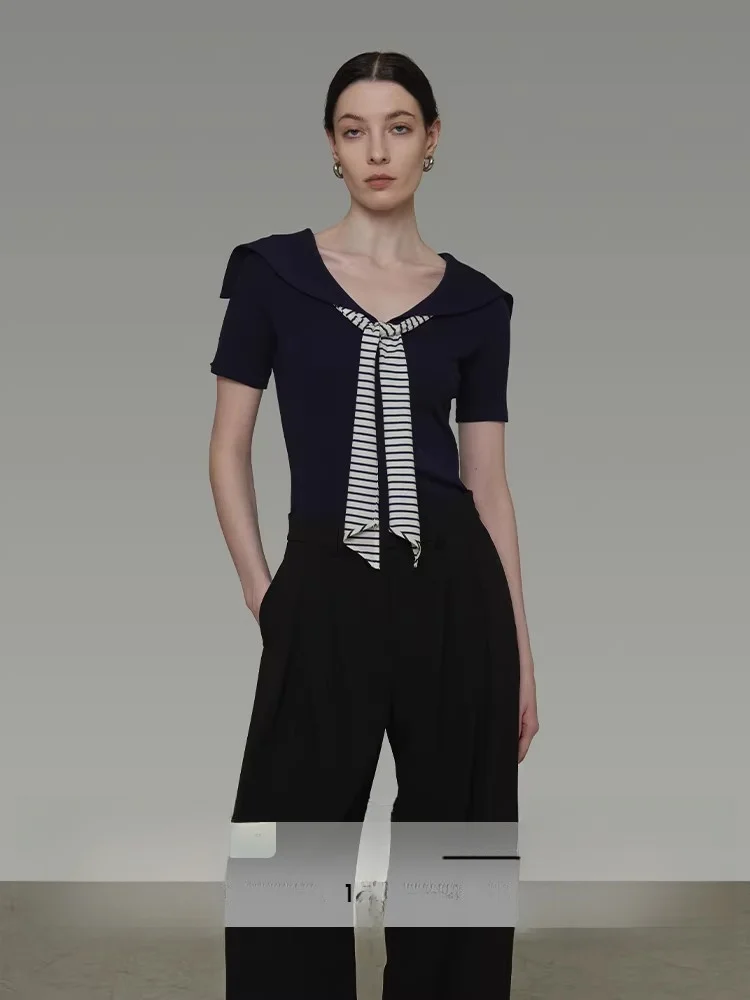 

Топ с воротником-стойкой UNSPOKEN Color Blo Design Slim Fit, элегантный, премиум-класса, лето 2025, новинка, вязаный, изысканный.