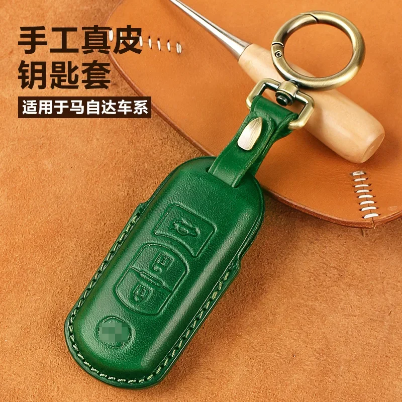 2024 Genuine Leather Car Key Case Full Cover Protection Keychain for Mazda 3 CX-5 ATZ X4 Car Accessories Key Purse Bag Buckle