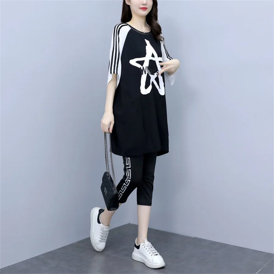 Casual Tracksuit Women Two Piece Set Summer Clothes Short Sleeve Oversized Top and Pants Suit Loose Women\'s Sets Outfits