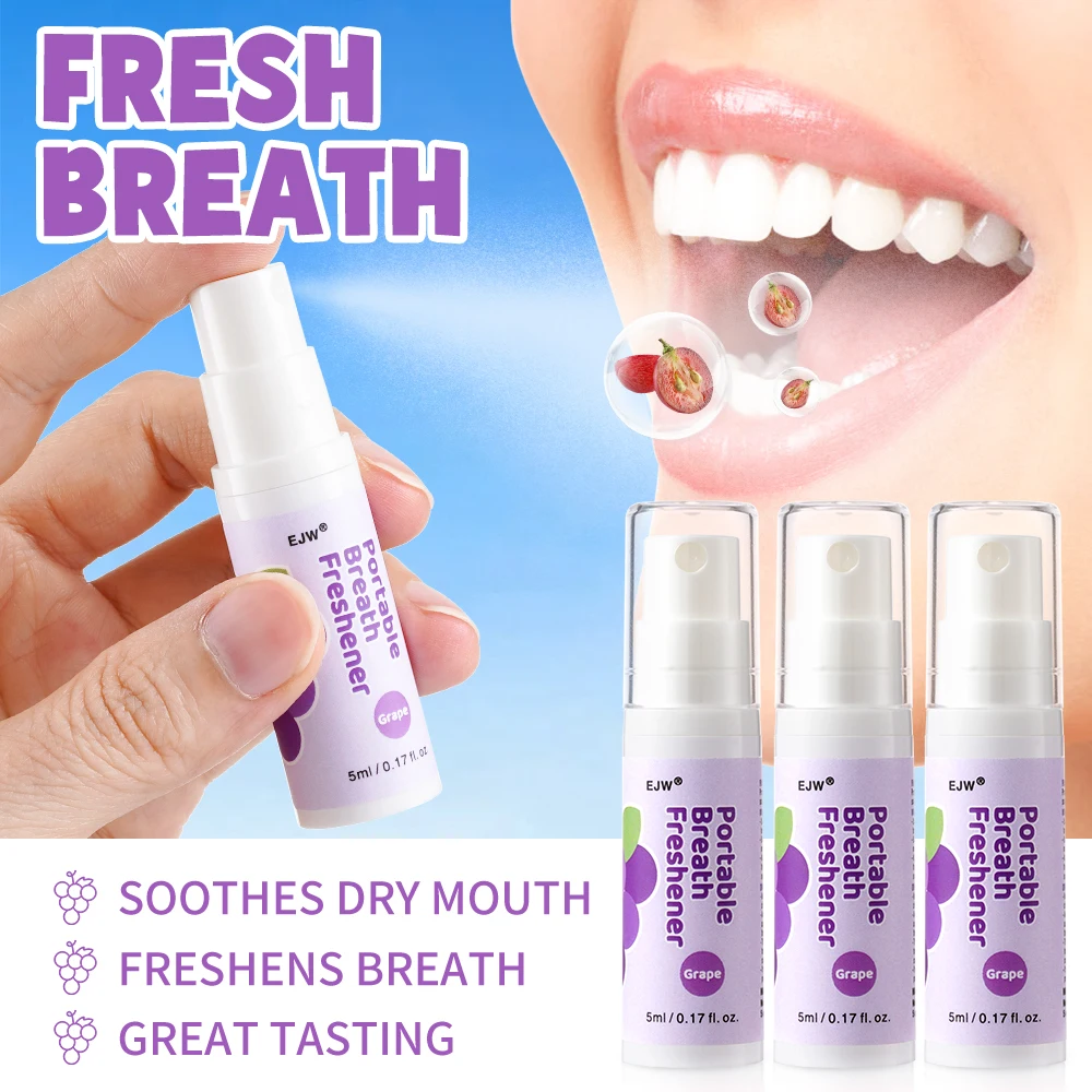 Oral Spray for Bad Breath Grape Flavor Portable Alcohol-Free Breath Mist Instant Fresh Breath Long Lasting Pocket Mouth Spray