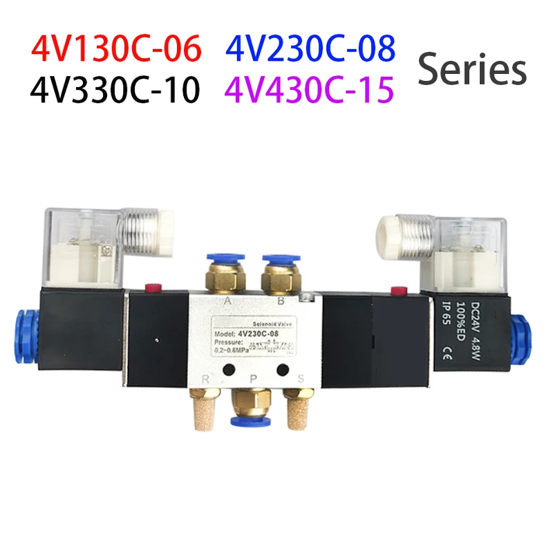

High Quality 4V130C-06 4V230C-08 4V330C-10 4V430C-15 Air Electromagnetic Valves 3 Position 5 Way Pneumatic Solenoid Valve