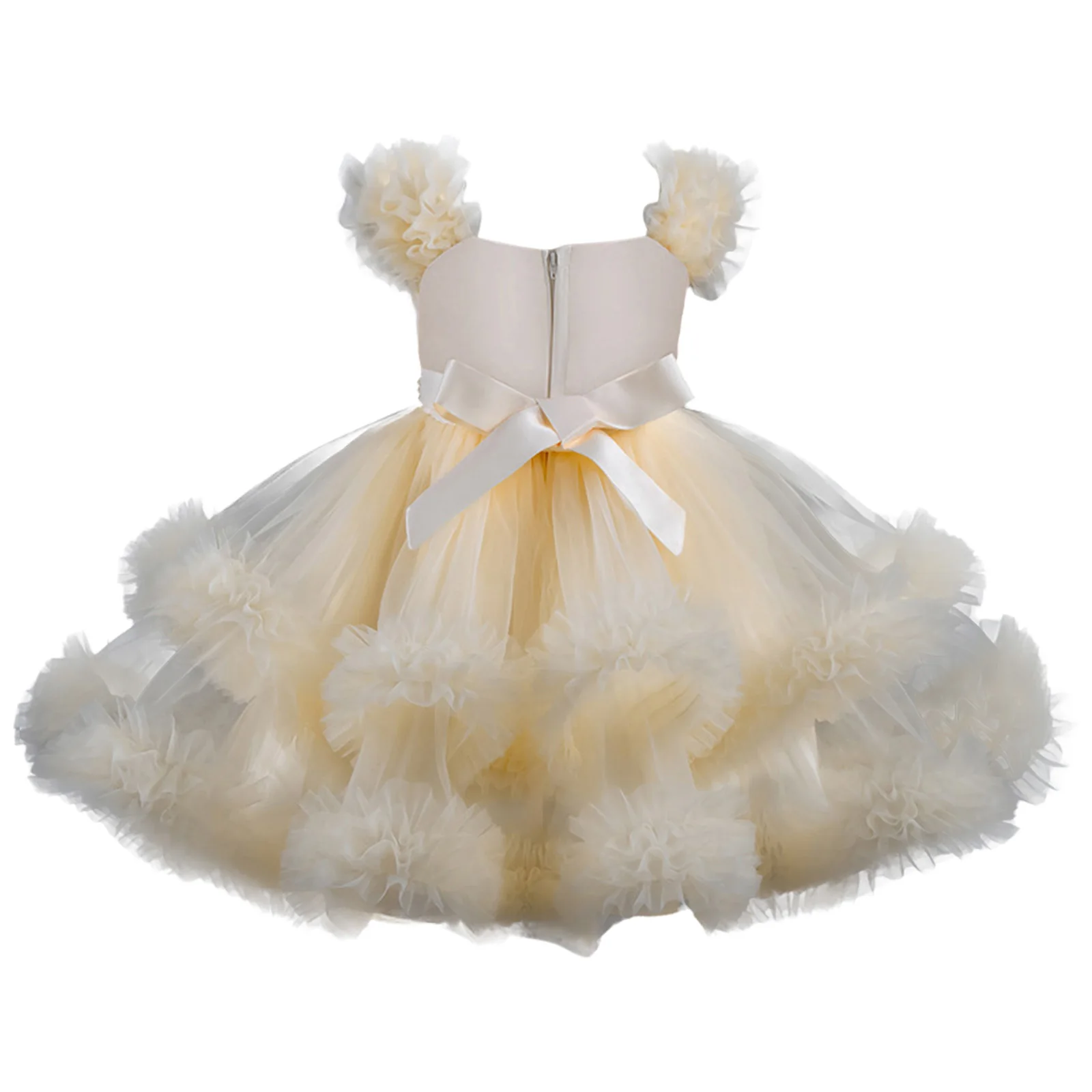 Toddler Girls Elegant Princess Dress Ruffle Layered Tulle Belted A-Line Dresses Flower Girl Wedding Party Birthday Pageant Gown