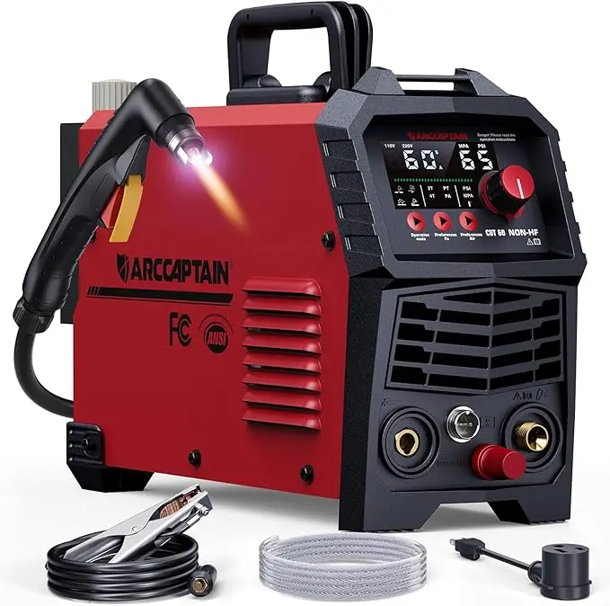 ARCCAPTAIN 60Amp [Non-HF] Plasma Cutter, Blow Back Pilot Arc Plasma Cutting Machine, 110V/220V, Upgraded Large LED Display, Plat