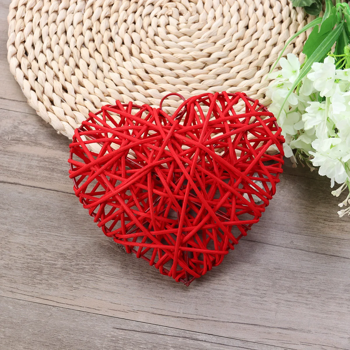 

15Cm Lovely Rattan Heart Pendant Colorful Wall Ceiling Hanging Ornament for Nursery Garden Event Decoration Light Blue
