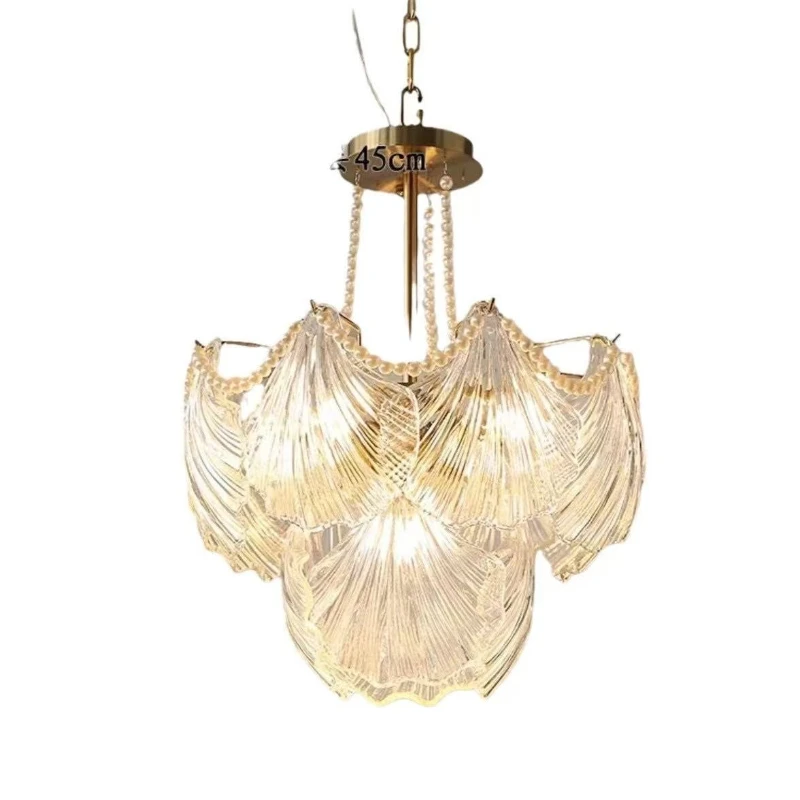 

Light luxury shell French chandelier Modern simple Internet celebrity living room crystal lamp Warm romantic wedding room Master