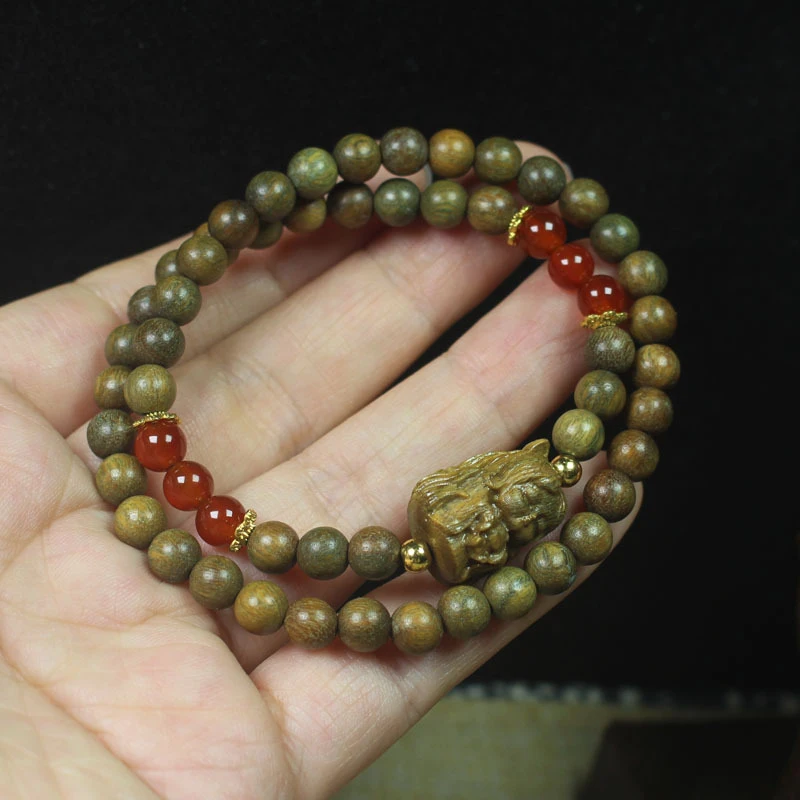 

Green Sandalwood with Light Fragrance 6mm Double-Loop Bracelet Fox Fairy Style Simple Cultural Item Sandalwood Buddhist Prayer B