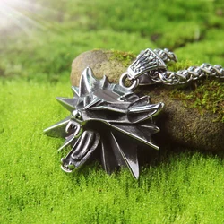 Never Fade Game Pendant Necklace TheWitcher Wizard 3 Wild Hunt Geralt Animal Metal Neck Chain solid Wolf Head Necklace