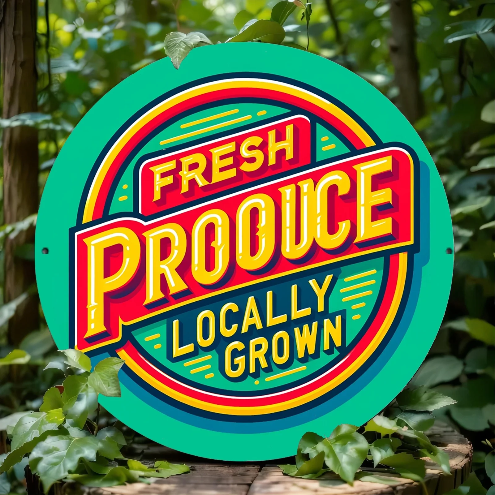 Fresh Produce Locally Grown Sign - 1-Pack Aluminum Metal Wall Art for Farmers Market & Home Decor, 8x8 Inch Vintage Style