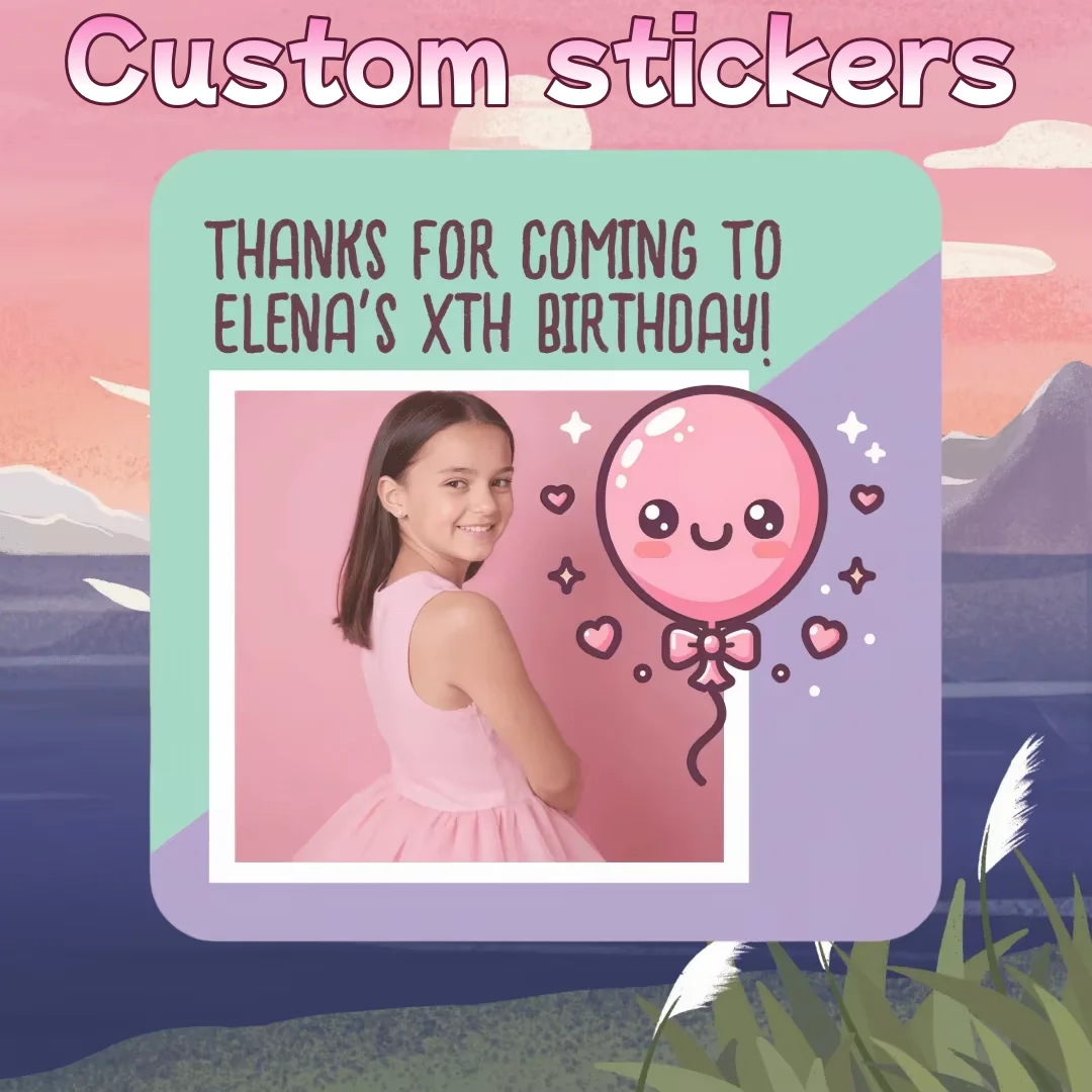 

Custom Exclusive Birthday Party Stickers, Custom Printed Balloon Pattern, Photo & Name, Perfect For Gift Wrapping