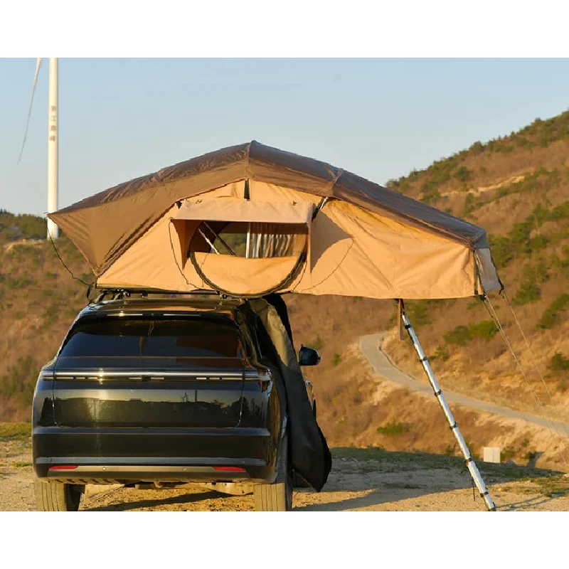 

Waterproof Soft Top Long Roof Tent With Ox Fabric Aluminum Poles For 2-4 Person Camping Vehicles