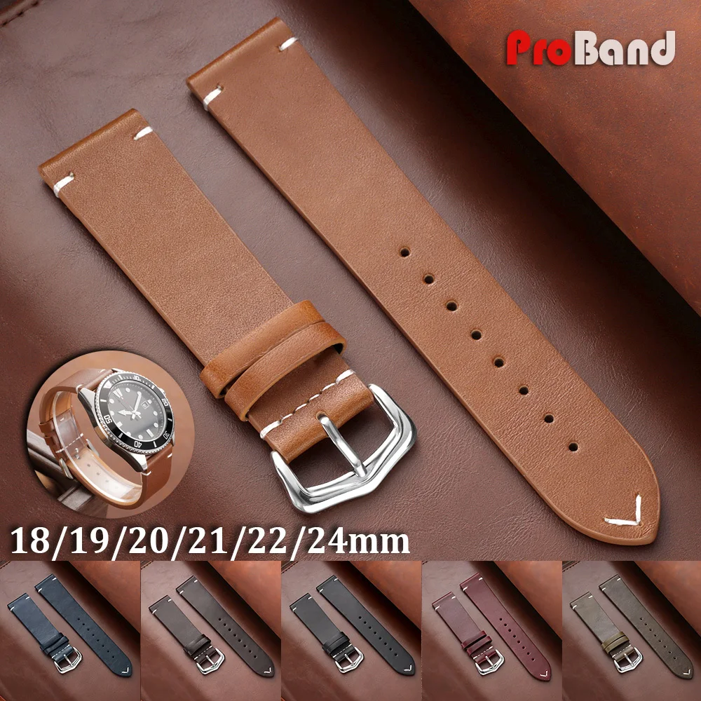 

18mm 19mm 20mm 21mm 22mm 24mm Pin Buckle Vintage Soft Oil Wax Watch Band Cowhide Watch Strap Universal Men Women Sport Wirstband