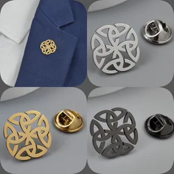Round Celtic Knot Gold-plated Badge, Suit Lapel Pin Stainless Steel Black, Women’s Anti-Treading Button, Men’s Brooch