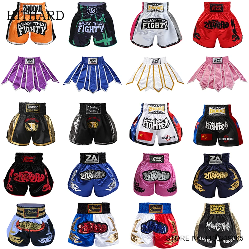 

Thai Boxing Shorts Fighting Kickboxing Pants Men Women Kids Orange Black Pink Muay Thai Shorts Embroidery MMA BJJ Combat Wear