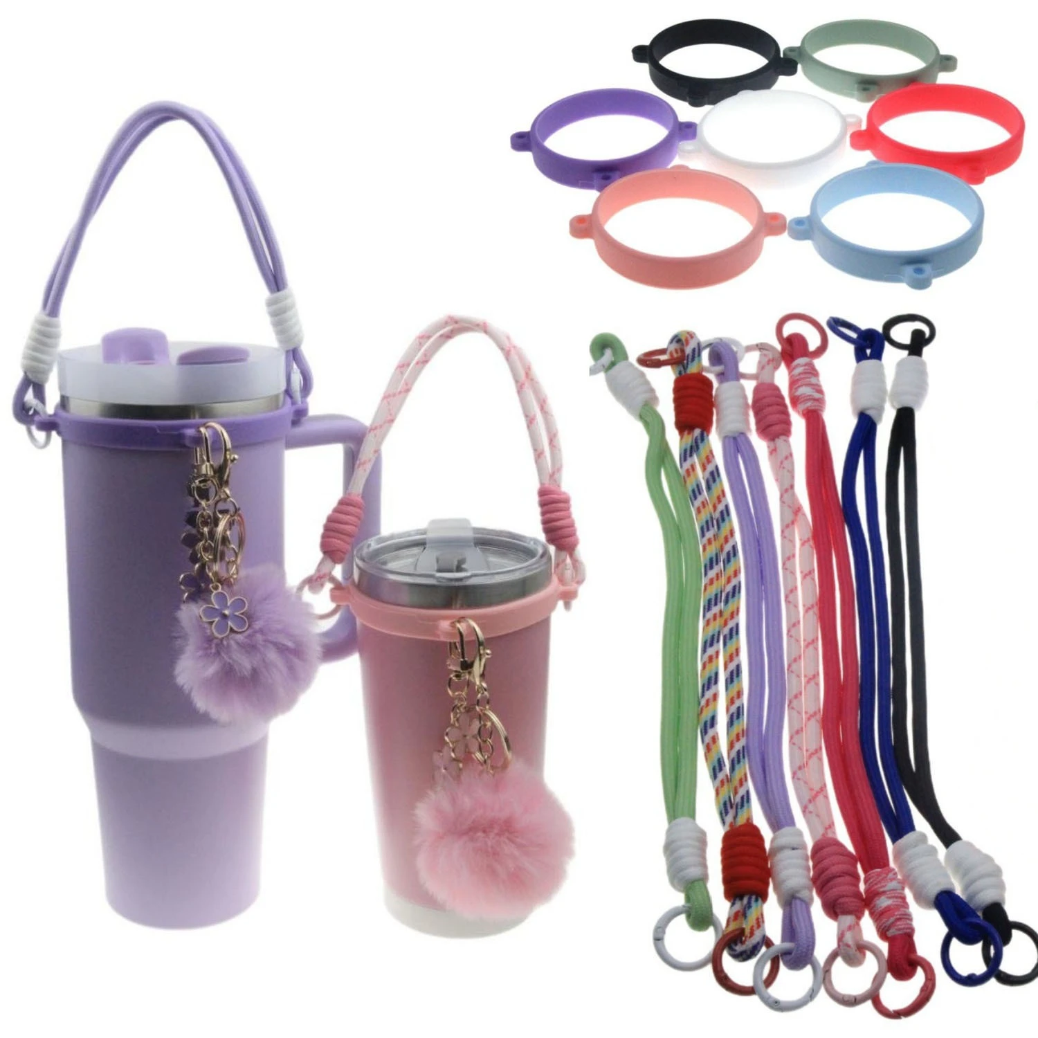 Flexible Silicone Handheld Bottle Wrap Anti Drop Portable Carrying Lanyard Multipurpose Cup Grip Casing Drinking Container