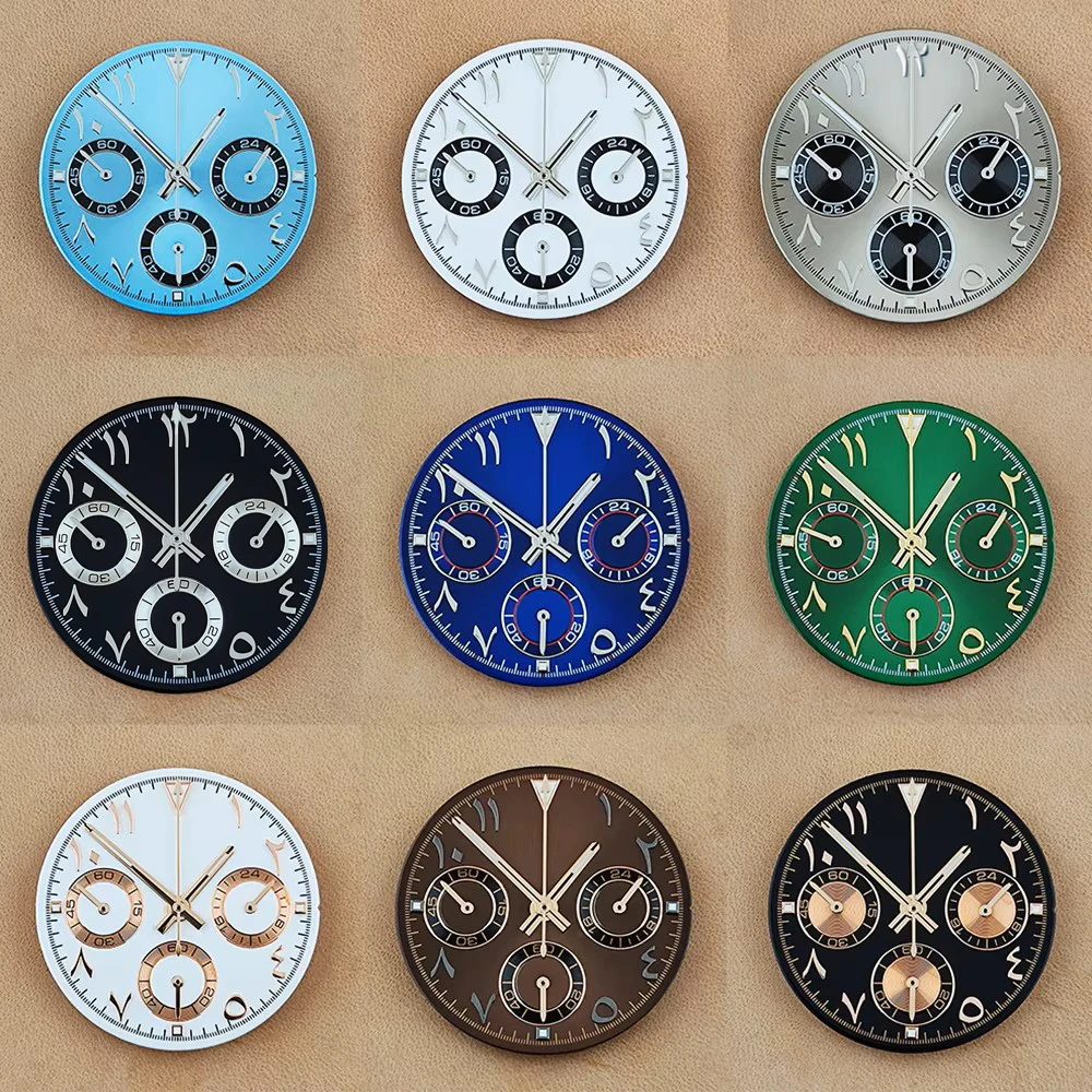 29mm VK63 Dial Arabic Numeral Chronograph Dial Panda Dial Green Glowing Dial Fit VK63 Quartz Movement Watch Accessories