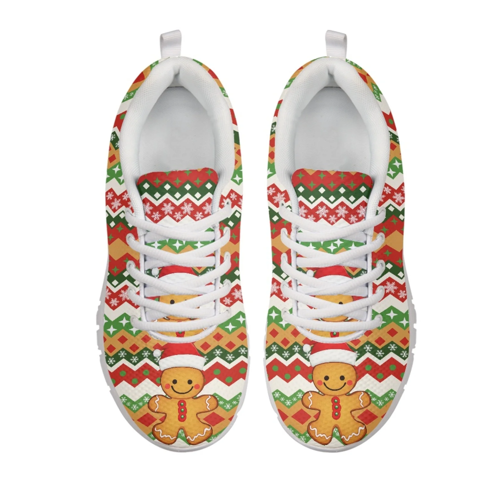 Coloranimal Santa Claus Musical Pattern Walking Shoes for Women Mesh EVA Sole Mens Lace Up Athletic Trainers for Running