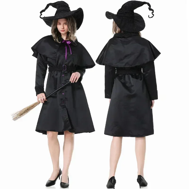 Adult Kids Magic Wizard Sorcerer Warlock Witch Costume Magician Cosplay for Family Halloween Party Fancy Dress