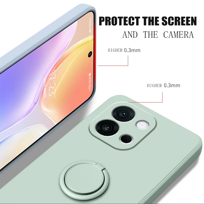 Case voor OnePlus 13T Case Vloeibare Siliconen Ring Stand Telefoon Shell Coque voor 13R 12 Cover Shockproof Funda bumper Back Case