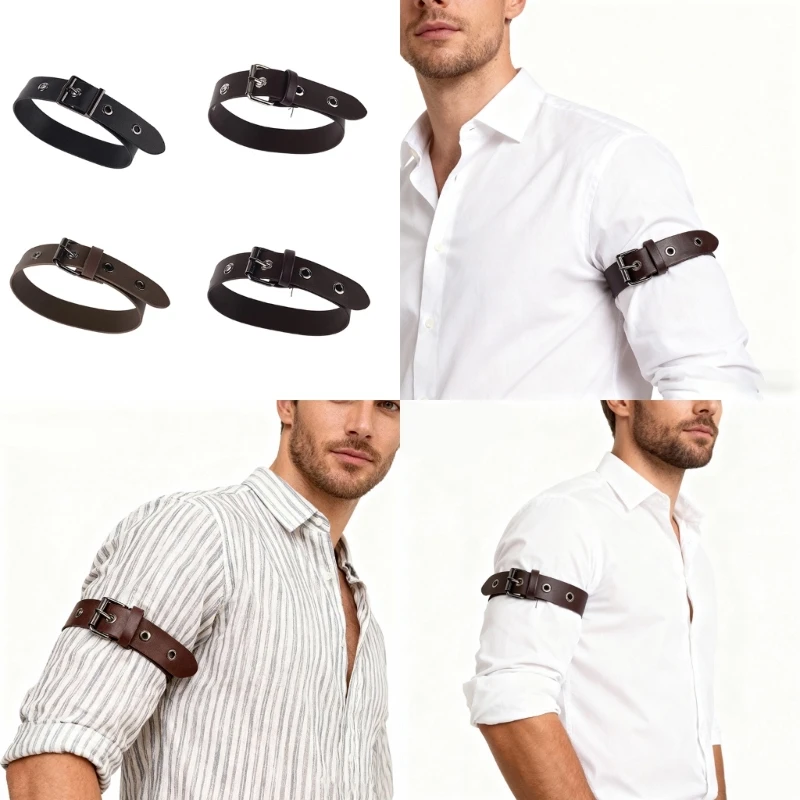 

E15F Нарукавная повязка из искусственной кожи с рукавами рубашки для рубашки Унисекс Регулируемые ремни для рубашки на руку