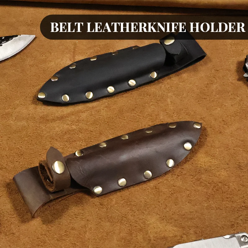 1pcVintage Knife Sheath Cover Belt Holder Genuine Leather Waist Bag Tactical Straight Knife Outdoor Hunting Protect Case