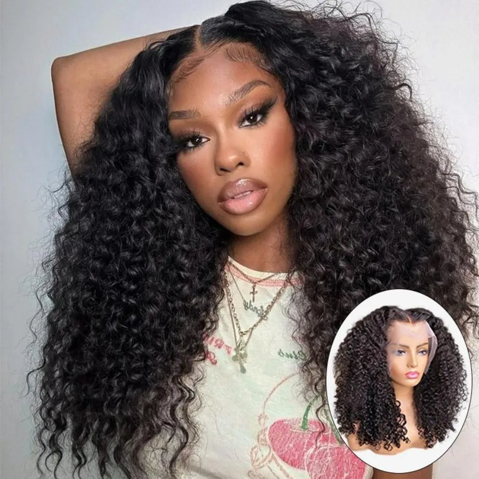 30 Inch Deep Wave Lace Front Wigs Human Hair 210 Density 13X6 Hd Lace Front Wigs Human Hair Pre Plucked Pre Bleached Knots Brazilian Curly Wig Wet Wavy For Women Natural Black view 6