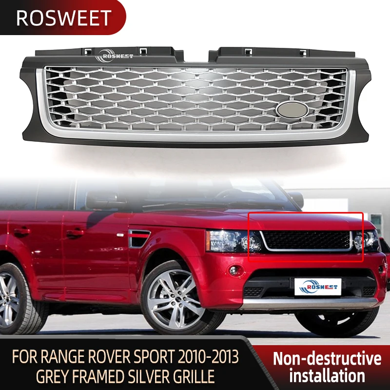 

Car Front Upper Grille For Land Rover Range Rover Sport 2010 2011 2012 2013 L320 Gray Framed Silver Racing Grills