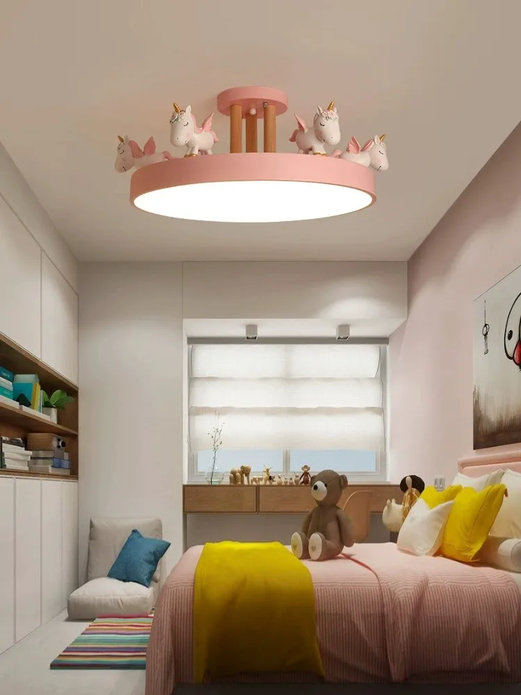 BOSSEN Scandinavian LED Children\'s Room Ceiling Pendant Light, Pink/Blue Unicorn for Living Room, Bedroom Home Decoration.