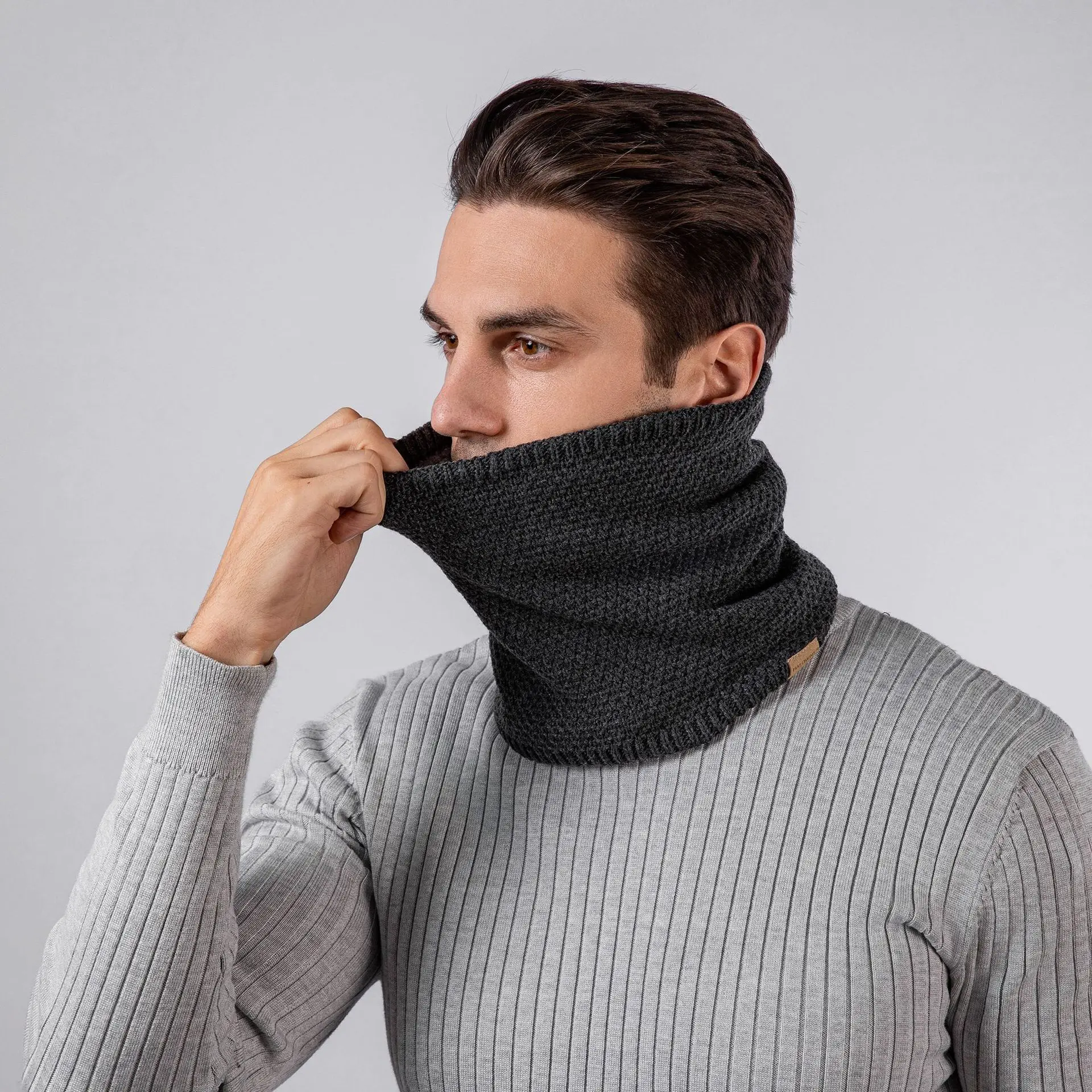 Knitted Scarf Winter Warm Snood Scarves Solid Thicken Wool Fur Neck Warmer Unisex Men Neck Scarfs Ring Female Pullover Scarf