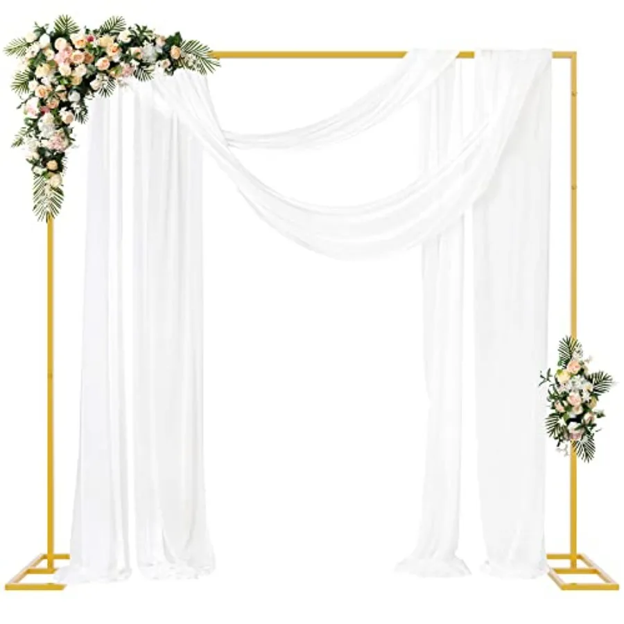 

8FT x 8FT backdrop stand for wedding, birthday, banquet decorations; heavy-duty square metal arch frame; gold finish; portable,
