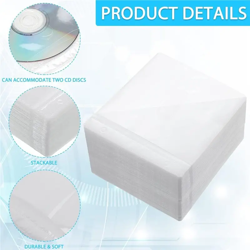 ABZL Double Sided Cd Sleeves 200 Pcs DVD Envelopes Refill Plastic Disc Holder Cases For Blank Storage Binders For Protection