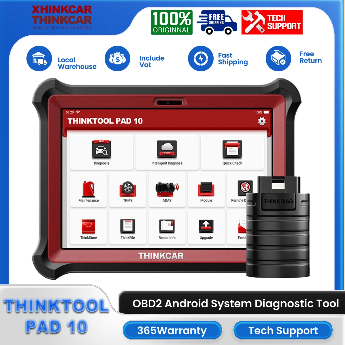 THINKCAR THINKTOOL PAD 10 OBD2 Professional Automotive Scanner Test ADAS ECU Coding Active 34+Reset Service Diagnostic Tools