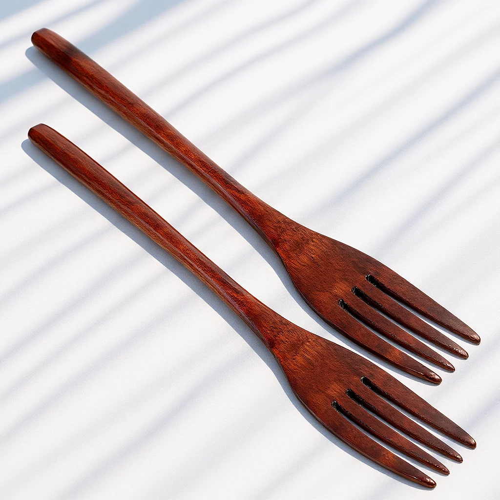 

2pcs Wooden Forks Natural Wood Dinner Forks Ergonomic Handle Stirring Serving Fork Kitchen Cookware Eating Salad Tasting Mixing