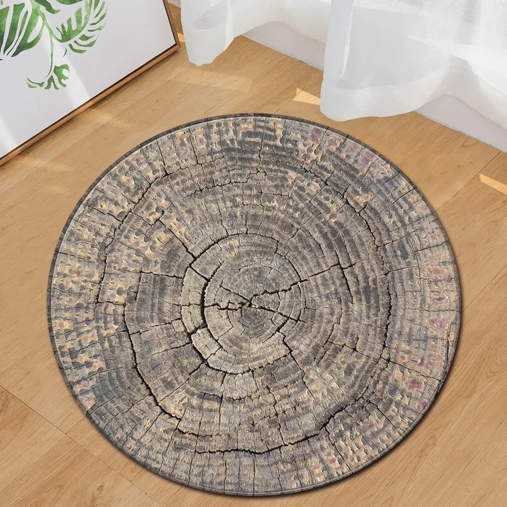 Runder Teppich mit Holzmaserung, bedrucktes Muster für Zuhause, Wohnzimmer, Schlafzimmer, Küche, Badezimmer, Dekor, Bodendekoration, rutschfeste Teppiche