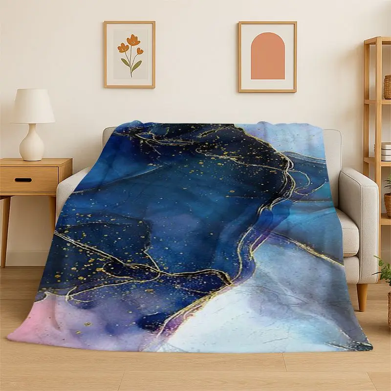 Luxurious Marble Nordic Art Colorful Stones Flannel Blanket Soft Throw Blanket for Bedroom Living Room Bed Travel Camping Picnic