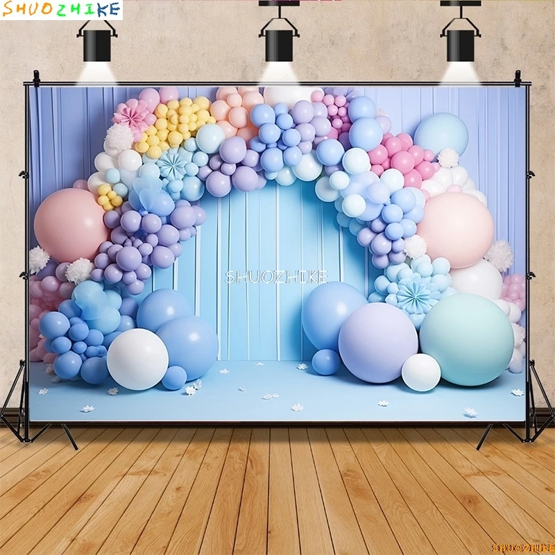 خلفية تصوير قوس قوس قزح بالونات ، مستلزمات خلفيات ، استوديو صور الباستيل الباستيل الباستيل الباستيل ، ديكور حفلة عيد ميلاد ، *