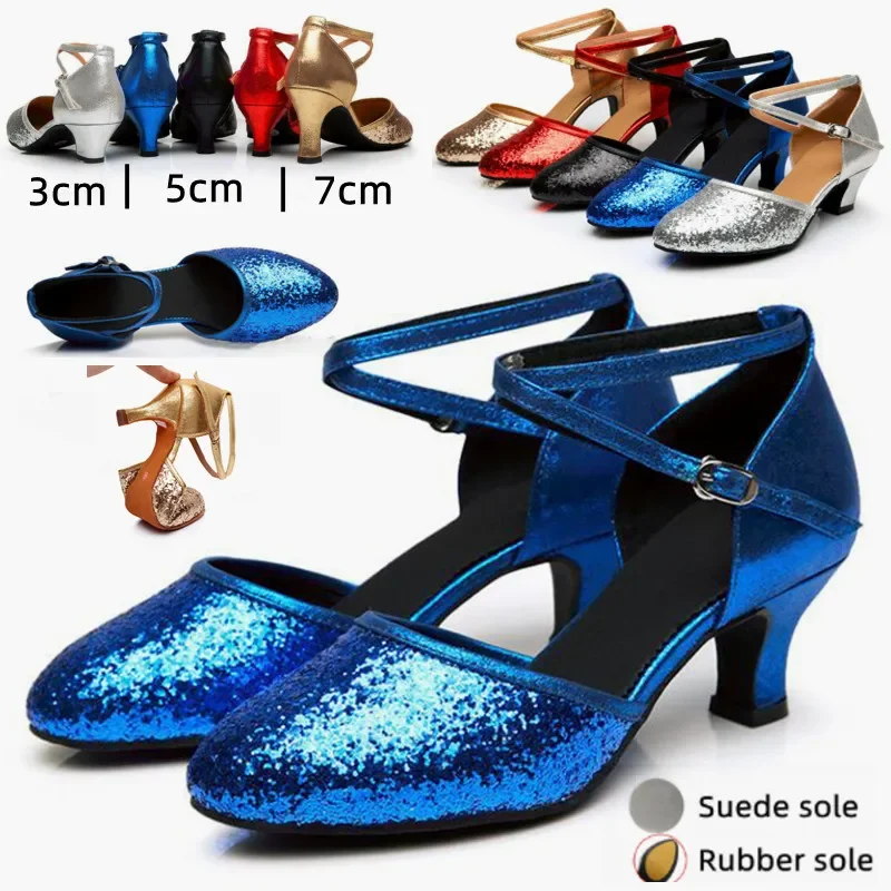 

Modern Sequins Glitter Dance Shoes Women Girls Ballroom Tango Salsa Latin Dance Shoes Closed Toe Salsa Shoes For Women 3/5/7CM