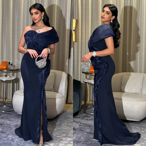 Vestidos largos de sirena drapeados con pliegues y pliegues a juego personalizados, vestidos largos de un solo hombro, vestidos para ocasiones a medida, tallas disponibles Retro