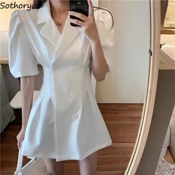 Dresses Women Solid Folds Simple Spring Special Graceful Delicate Basics Korean Style All-match Daily Office Lady Young Modern