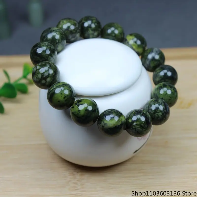 Natural Tibetan Jade Medicine King Stone Round Bead Single Circle Hand String Men's and Women's 14mm Health Care Bracelet
